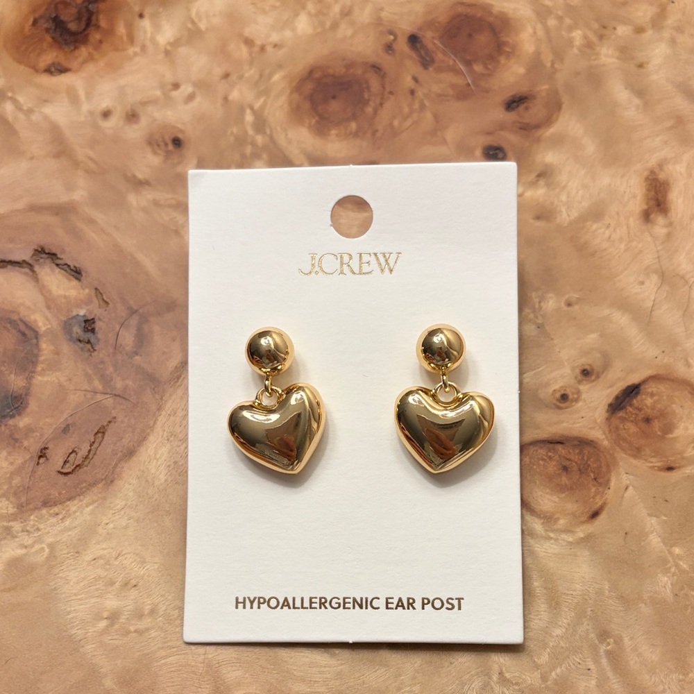 J. Crew Gold Heart Drop Earrings